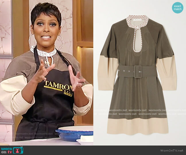 Chloe Belted two-tone silk-blend and cotton-poplin mini dress worn by Tamron Hall on Tamron Hall Show