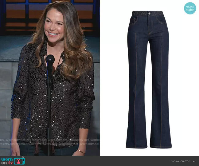 Chloe Braided Waist Flare Jeans worn by Liza Miller (Sutton Foster) on Younger