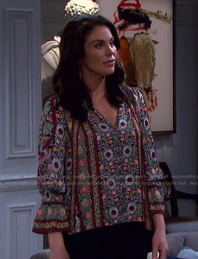 Chloe’s floral tie neck blouse on Days of our Lives