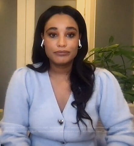Chloe Hall’s pale blue heart button cardigan on Today