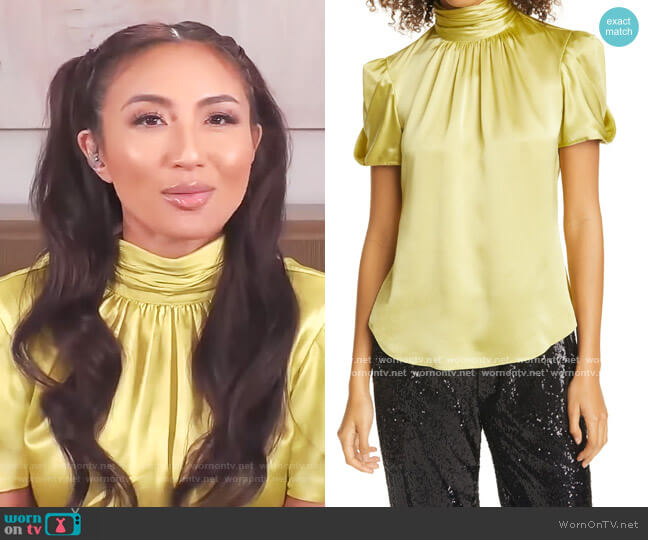 Cinq a Sept Justine Silk Top worn by Jeannie Mai on The Real