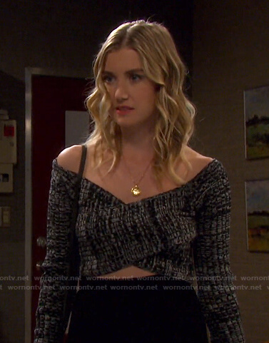 Claire’s marled crisscross cropped sweater on Days of our Lives
