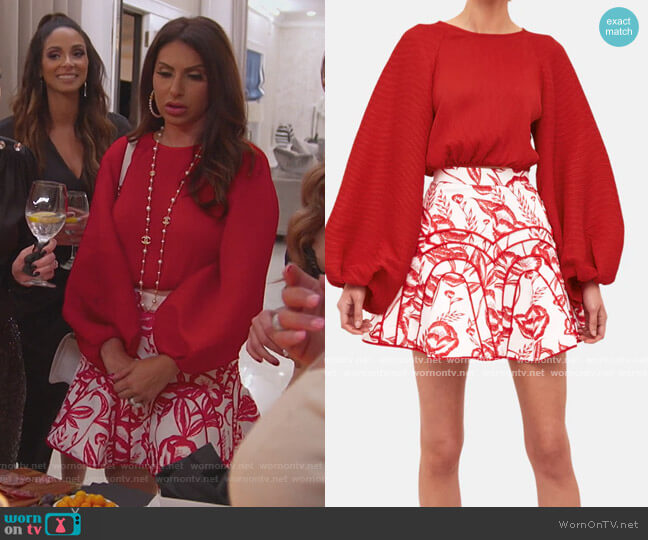 C/Meo Collective Comes in Waves Balloon Sleeve Crop Top worn by Jennifer Aydin on The Real Housewives of New Jersey