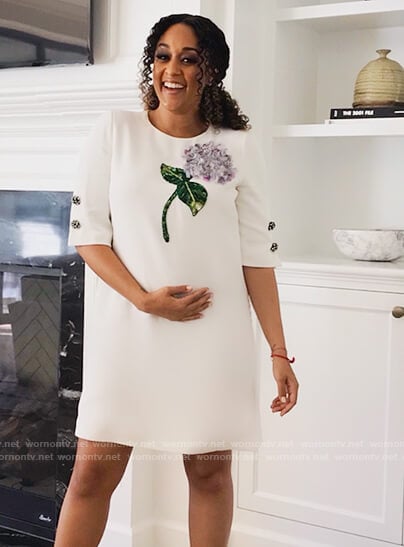 Cocoa’s white floral embroidered dress  on Family Reunion