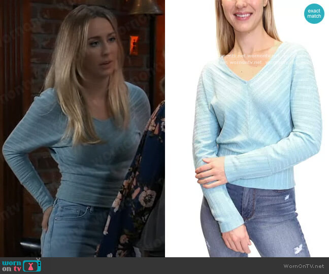 Crave Fame Pointelle-Knit Dolman-Sleeve Criss-Cross Back Top worn by Josslyn Jacks (Eden McCoy) on General Hospital