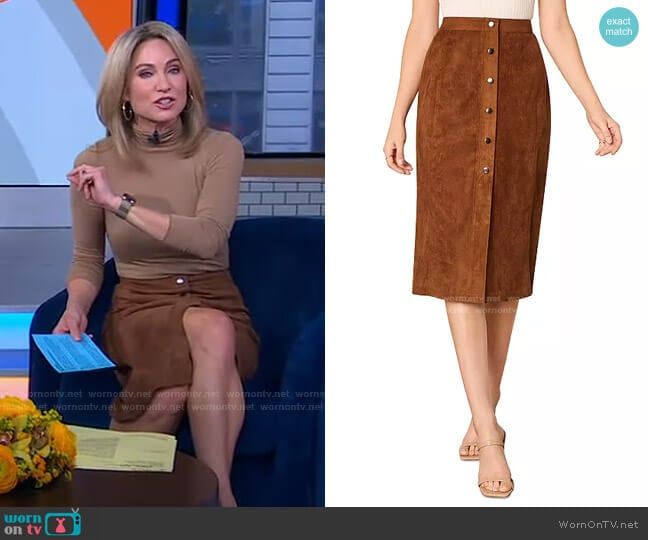 Cupcakes and Cashmere Janis Faux Suede Skirt worn by Amy Robach on Good Morning America