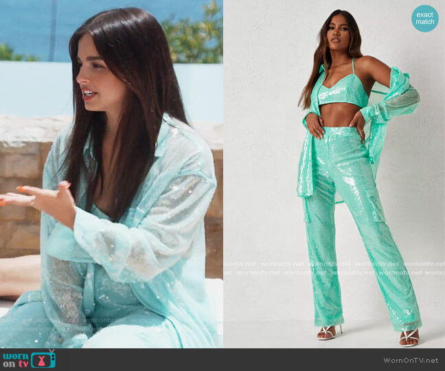 Missguided Dani Michelle x Turquoise Sequin Shirtdress