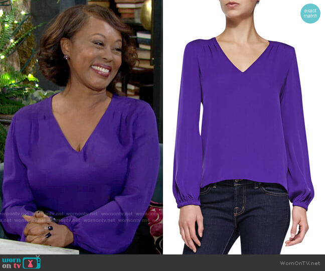 Diane von Furstenberg Arlenis Top in Chrome Purple worn by Naya Benedict (Ptosha Storey) on The Young and the Restless