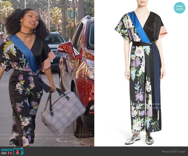 Diane von Furstenberg Faux Wrap Silk Jumpsuit worn by Zoey Johnson (Yara Shahidi) on Black-ish