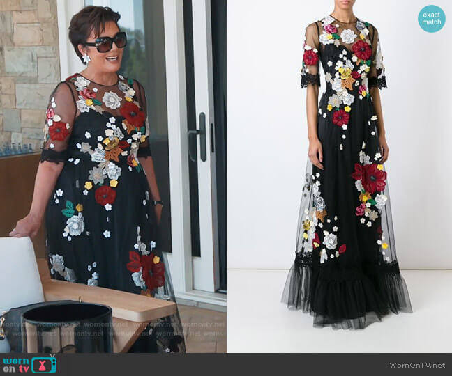 Dolce and Gabbana Floral Tulle Dress worn by Kris Jenner on Keeping Up with the Kardashians