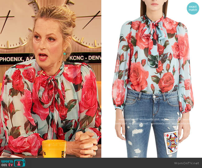 Dolce & Gabbana Sheer Rose Print Silk Chiffon Blouse