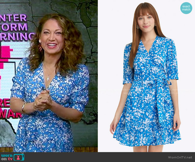 Draper James Wynonna Wrap Dress in Bluebell Shadow Floral worn by Ginger Zee on Good Morning America
