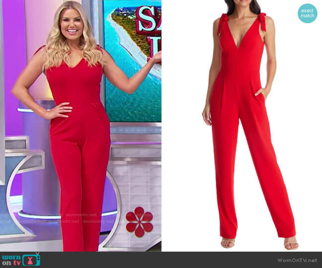 Dress the Population Maira Tie Shoulder Crepe Jumpsuit worn by Rachel Reynolds on The Price is Right