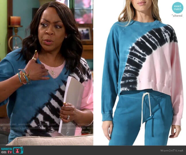 Electric & Rose Ronan Pullover in Balboa Blue / Onyx / Camille worn by Tina Butler (Tichina Arnold) on The Neighborhood