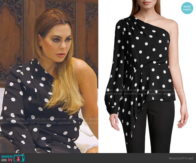 Elie Tahari Kristy Polka Dot One-Shoulder Top worn by D’Andra Simmons on The Real Housewives of Dallas