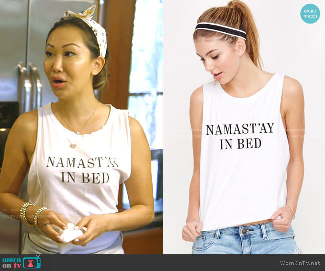 Emi Jay Namast'ay In Bed Muscle Tee worn by Tiffany Moon on The Real Housewives of Dallas