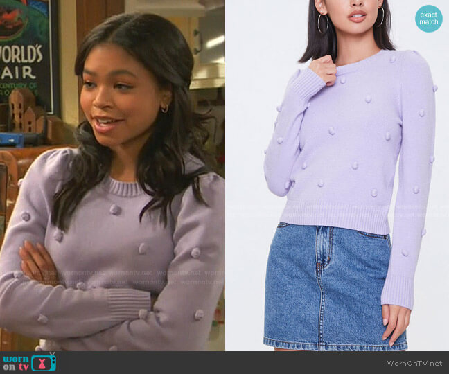 Forever 21 Pom Pom Ribbed-Trim Sweater worn by Nia Baxter (Navia Robinson) on Ravens Home