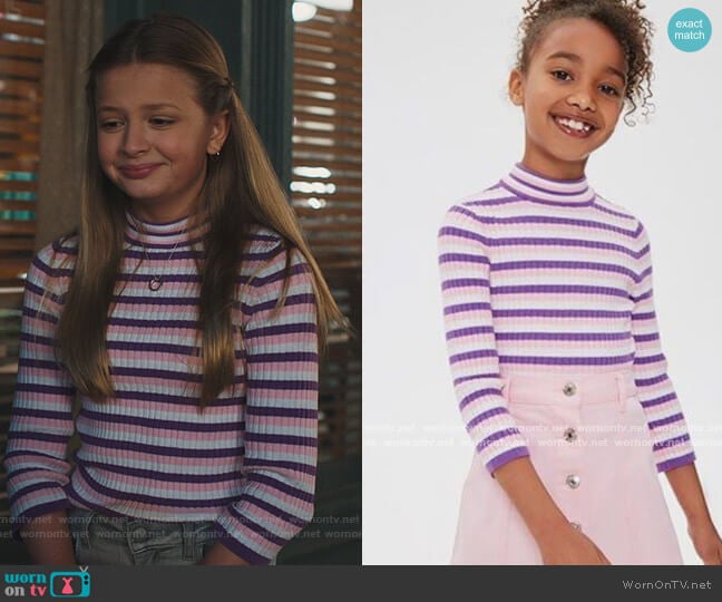 Forever 21 Ribbed Knit Sweater with Stripe Pattern worn by Anna-Kat Otto (Giselle Eisenberg) on American Housewife