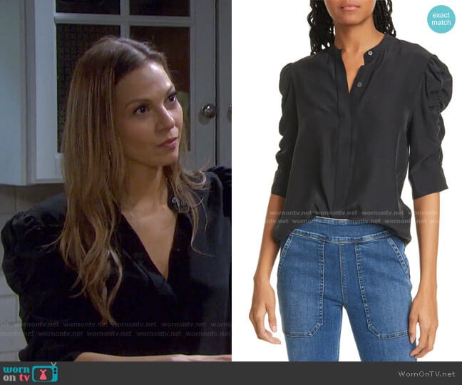 Frame Shirred Sleeve Silk Blouse worn by Ava Vitali (Tamara Braun ) on Days of our Lives