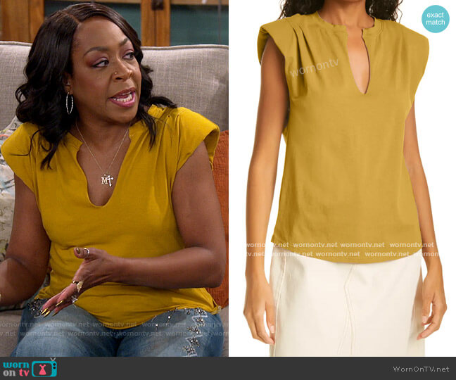 Frame Padded Shoulder V-Neck Tee worn by Tina Butler (Tichina Arnold) on The Neighborhood