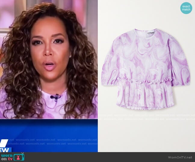 Ganni Marble Print Pleated Blouse worn by Sunny Hostin on The View