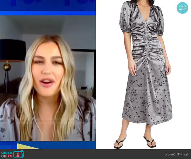 Ganni Floral Ruched Stretch Silk Satin Dress worn by Carissa Loethen Culiner on E! News