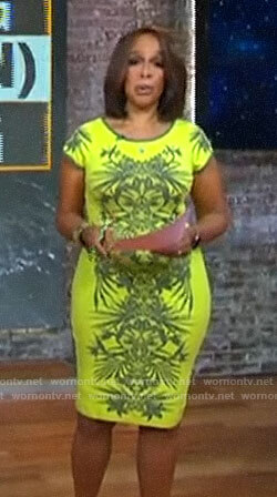 Gayle King’s yellow tropical print dress on CBS Mornings