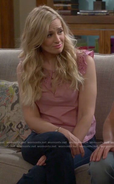 Gemma’s pink eyelet keyhole top on The Neighborhood