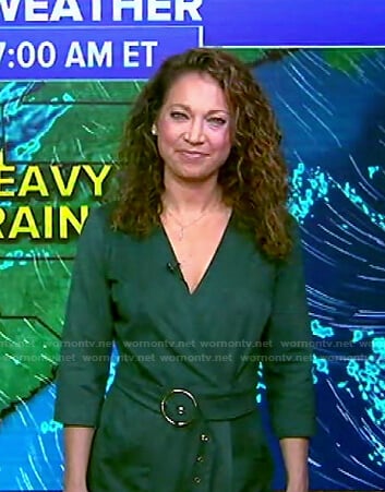 Ginger’s green belted wrap dress on Good Morning America