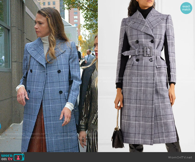 Givenchy Prince of Wales Checked Coat worn by Liza Miller (Sutton Foster) on Younger