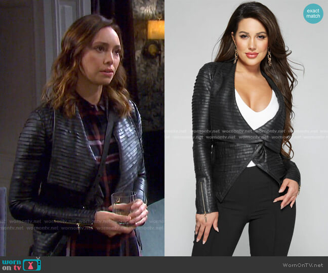 Guess Shayna Drape Leather Jacket worn by Gwen Rizczech (Emily O'Brien) on Days of our Lives