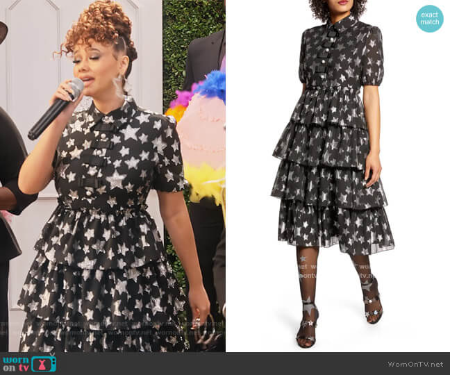 Halogen x Atlantic-Pacific Metallic Star Chiffon Dress worn by Jade (Talia Jackson) on Family Reunion