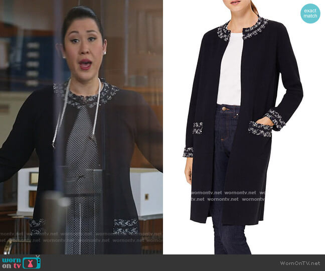Hobbs Frankie Tweed Trim Coatigan worn by Sherri Kansky (Ruthie Ann Miles) on All Rise