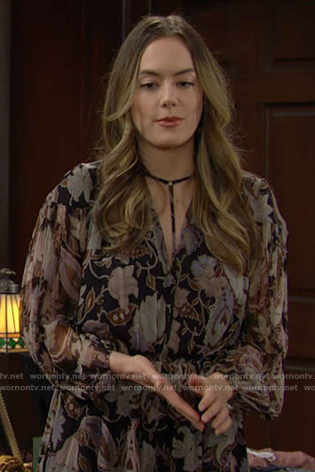 Hope’s black floral romper on The Bold and the Beautiful
