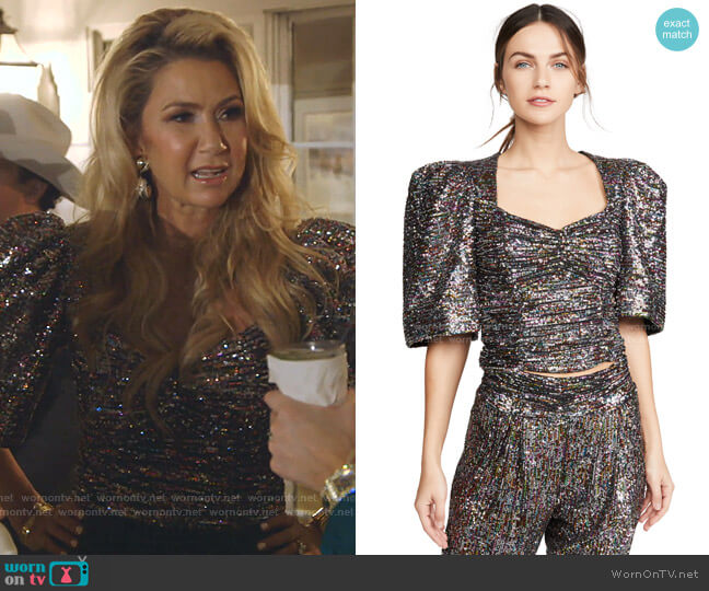 Iorane Confetti Sequin Cropped Top worn by Kary Brittingham on The Real Housewives of Dallas