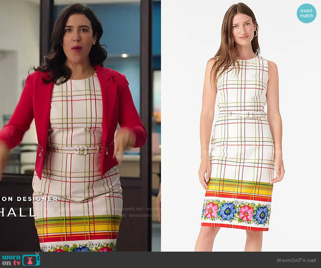 J. Crew Belted Bi-Stretch Cotton Dress with Floral Border worn by Shannon Ross (Nicole Power) on Kims Convenience