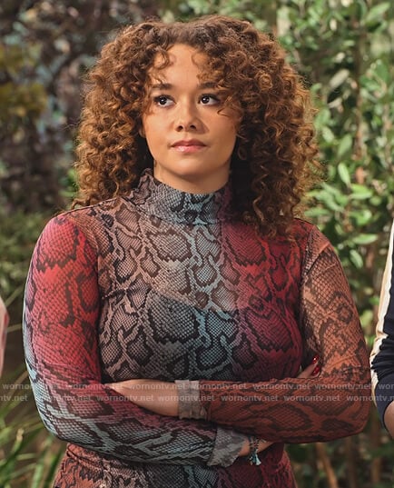 Jade’s snake skin ombre top on Family Reunion