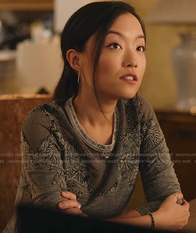 Janet’s grey embroidered top on Kims Convenience