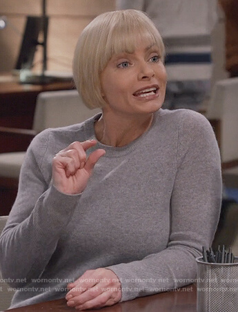 Jill’s gray crew neck sweater on Mom