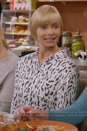 Jill’s white cheetah print blouse on Mom