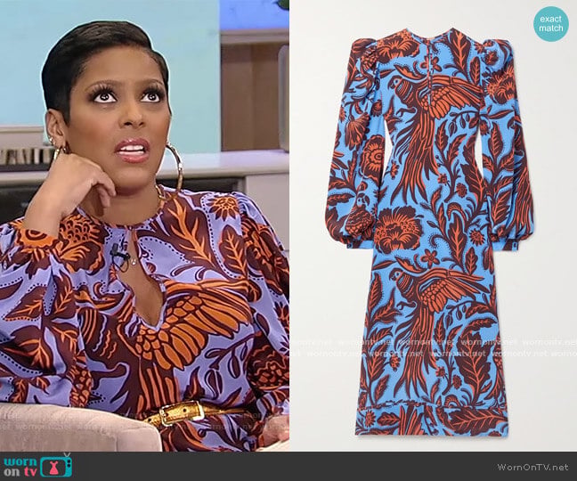 Johanna Ortiz Indus Valley printed silk crepe de chine midi dress worn by Tamron Hall on Tamron Hall Show