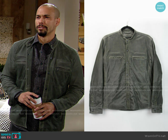 John Varvatos Star Leather Moto Jacket worn by Devon Hamilton (Bryton James) on The Young and the Restless