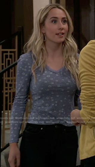 Josslyn’s blue floral long sleeved top on General Hospital