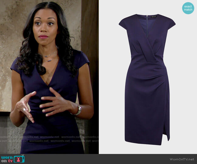 Karen Millen Italian Jersey Cap Sleeve Tuck Detail Dress worn by Amanda Sinclair (Mishael Morgan) on The Young and the Restless