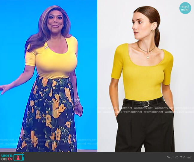 Karen Millen Knitted Rib Scoop Neck Top worn by Wendy Williams on The Wendy Williams Show