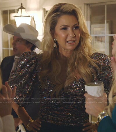 Kary’s sequin ruched top on The Real Housewives of Dallas