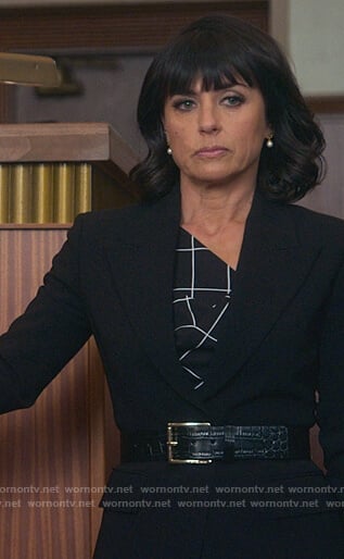 Kathleen’s black check sheath dress on Good Trouble