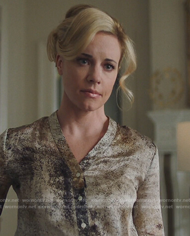 Kelly Anne’s printed satin blouse on Queen of the South