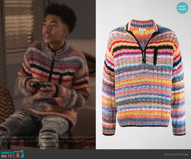 Kenzo Half-zip striped jumper worn by Jack Johnson (Miles Brown) on Black-ish