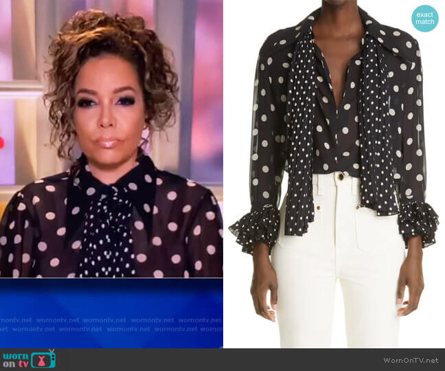 Khaite Nia polka-dot silk-georgette blouse worn by Sunny Hostin on The View
